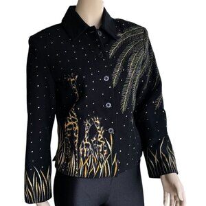 Vintage Embroidered Safari 1980's Designer Jacket Sz M